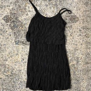NWOT Pleated Black Strappy Satin Dress